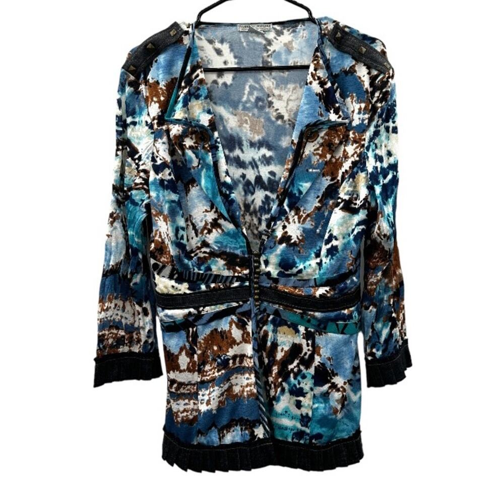 Alberto Makali Blue, White & Brown Printed 3/4‎ Sleeve Shirtigan Size L